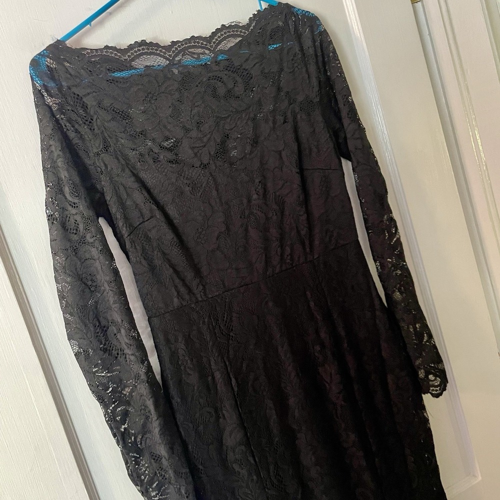 Lulus Solid Black Lace Floor length‎ Long Modest Maxi Dress Formal Medium M